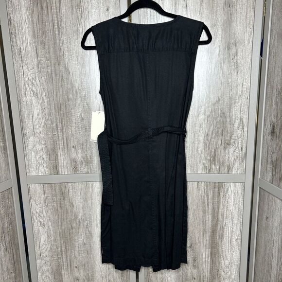 Calvin Klein Shirt Dress Snap Buttons V Neck Belt Patch Pockets Black Size S - Picture 9 of 10